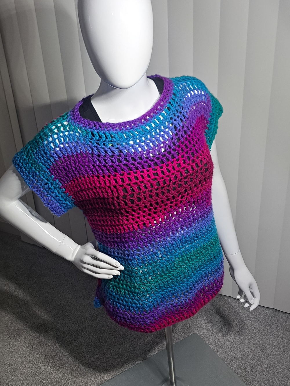 Handmade Multicolor Crochet Short Sleeve Tee